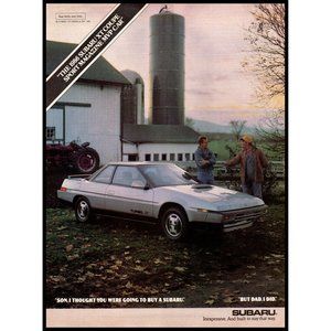 1986 Subaru XT Coupe Turbo Vintage Print Ad Father Son Farm Tractor Wall Art